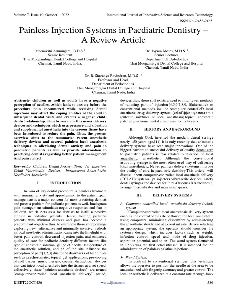 Painless Injection Systems in Paediatric Dentistry - A Review Article ...