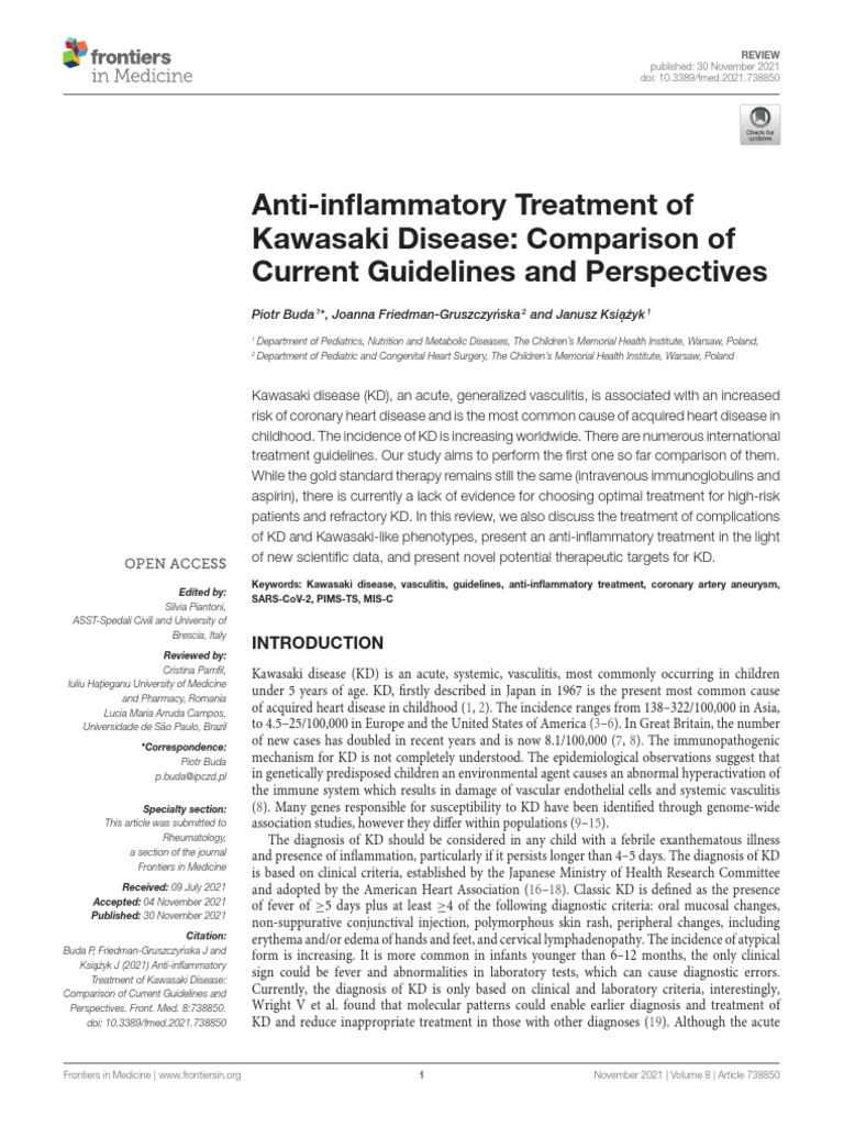 Kawasaki Current Guidelines Comparison PDF Aspirin Diseases And
