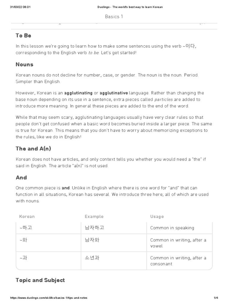 An Introduction to Basic Grammar Structures in the Korean Language