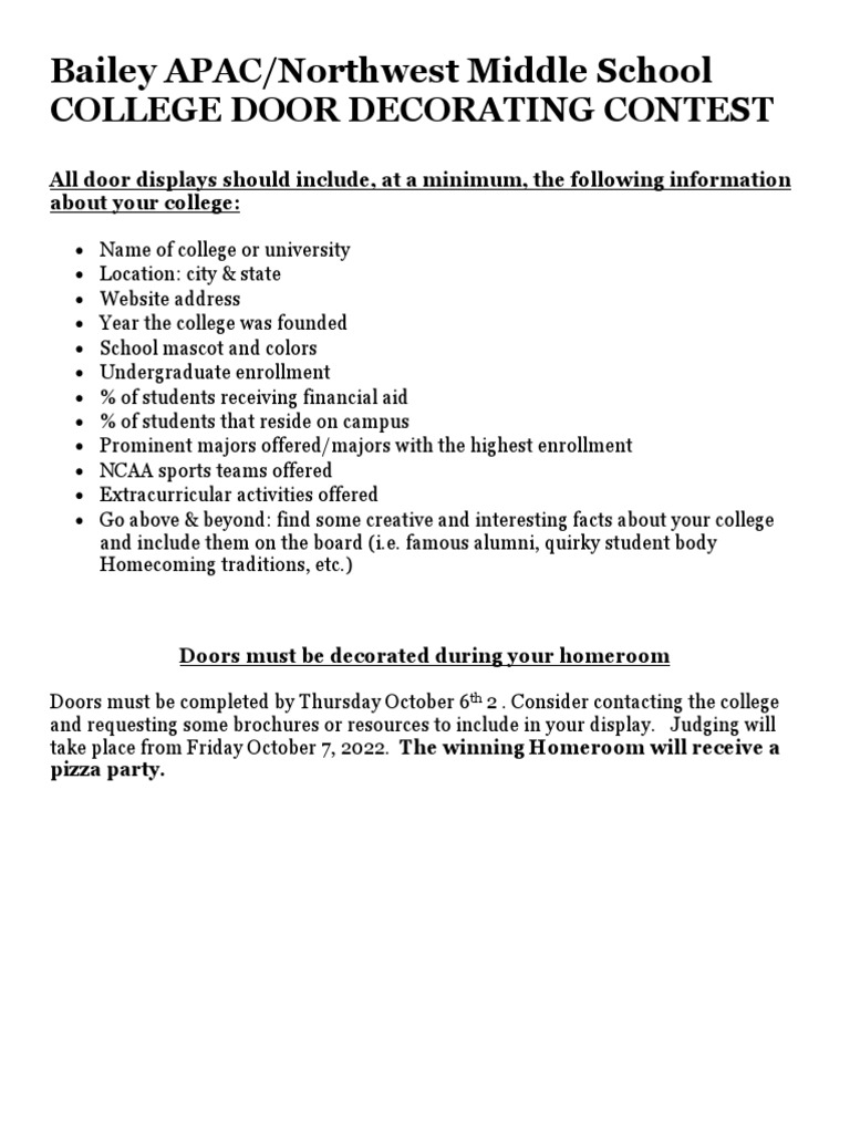 College Door Decorating Contest. PDF College