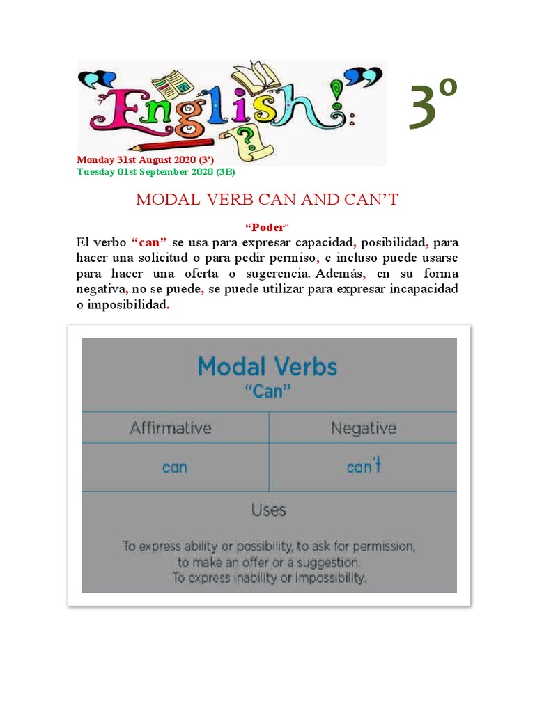Uso del verbo modal "can" en inglés | PDF