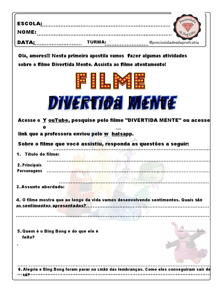 Atividades sobre o filme Divertida Mente | PDF | Cor | Arco-íris