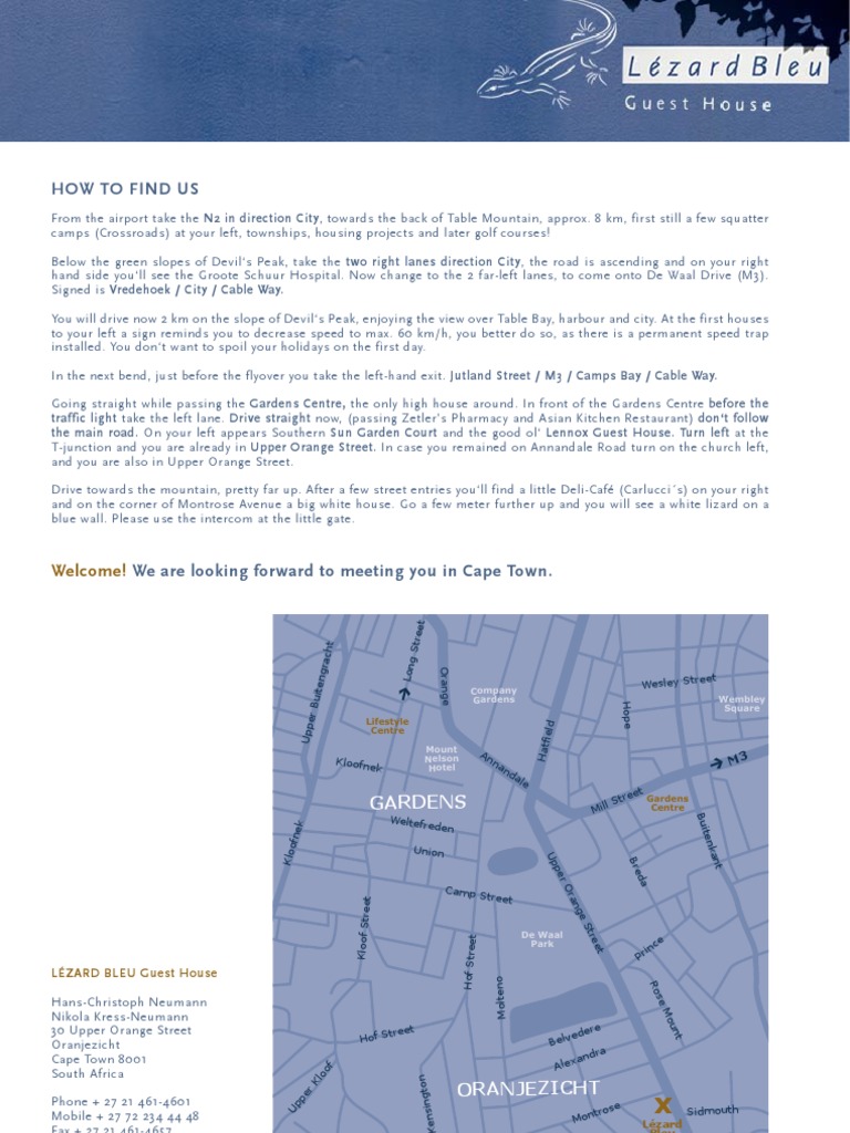 Directions to Lézard Bleu Guest House | PDF