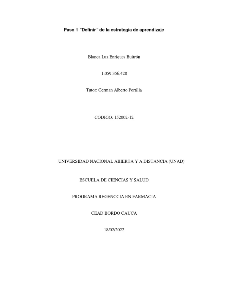 Paso 1 "Definir" de La Estrategia de AprendizajeBlanca Enriquez PDF