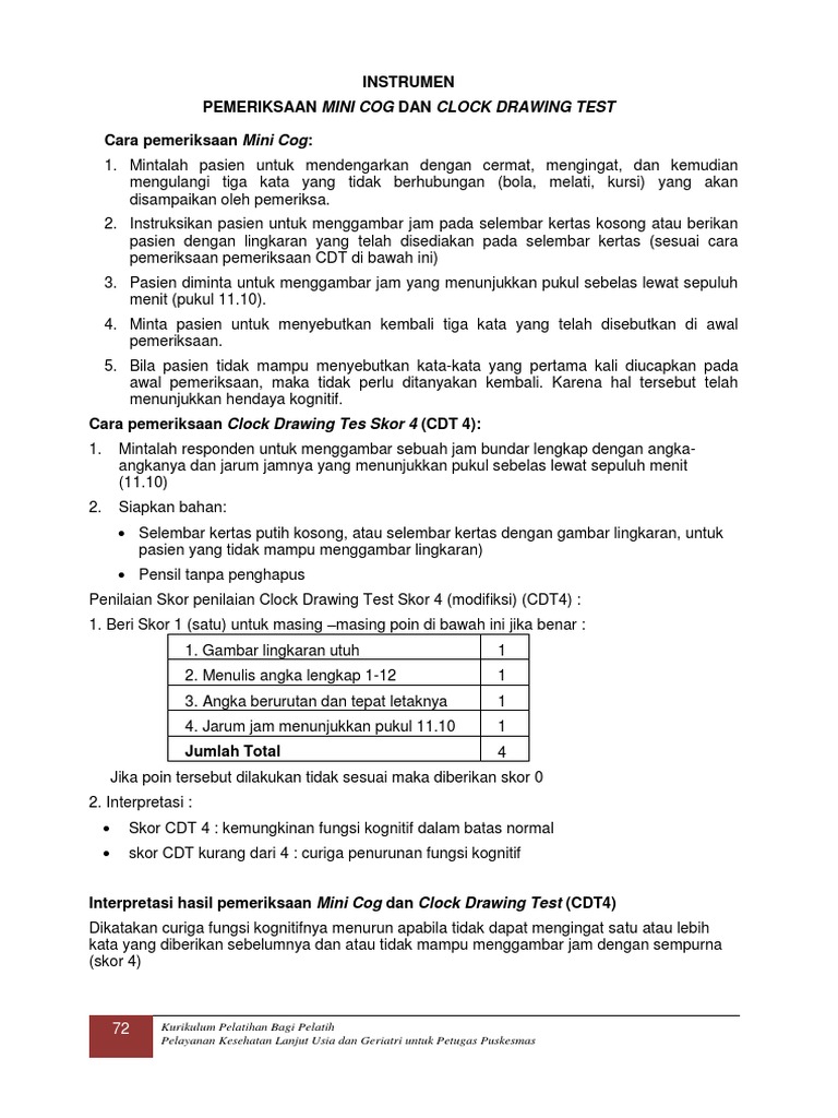 Mini Cog Dan Clock Drawing Test PDF