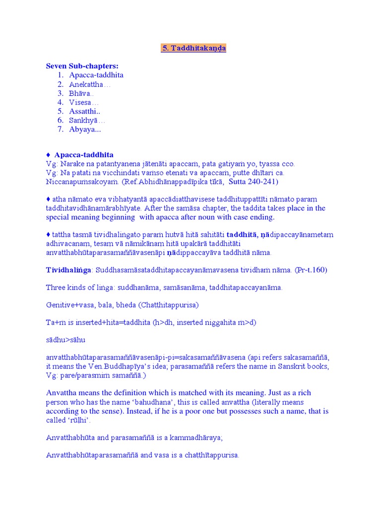 Taddhitakaṇḍa: Understanding Apacca | PDF | Religion & Spirituality