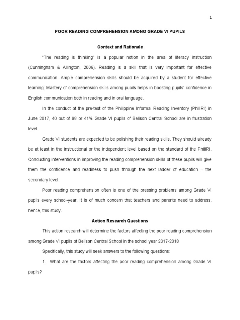 Poor Reading Comprehension Among Grade Vi Pupils PDF Reading Comprehension English As A