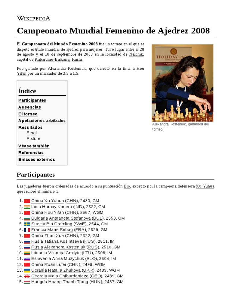Campeonato Mundial Femenino de Ajedrez 2008 PDF Jugadores de