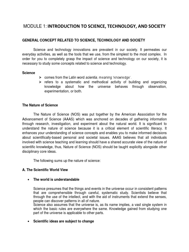 Module 1 - Introduction To Science, Technology and Society | PDF ...
