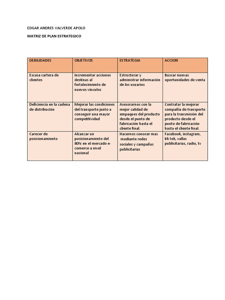 Matriz de Plan Estrategico | PDF