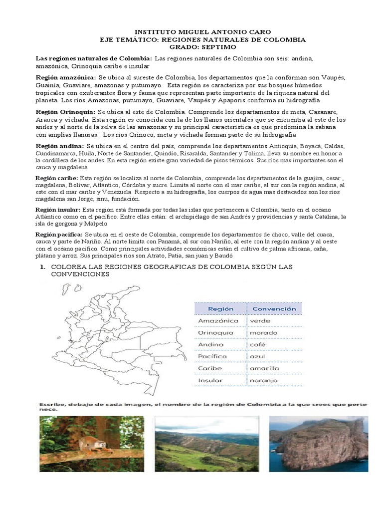 Taller sobre Regiones Naturales de Colombia | PDF | Colombia