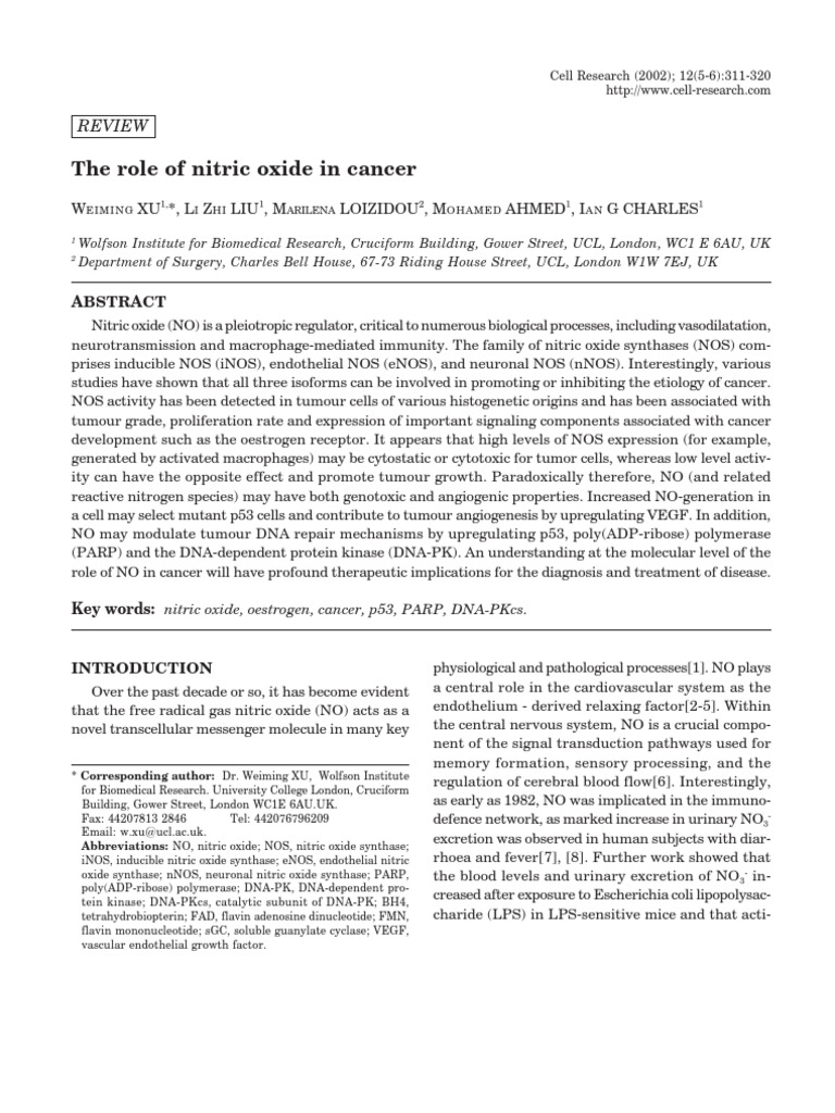 Nitric Oxide Cancer PDF Nitric Oxide Synthase Biochemistry