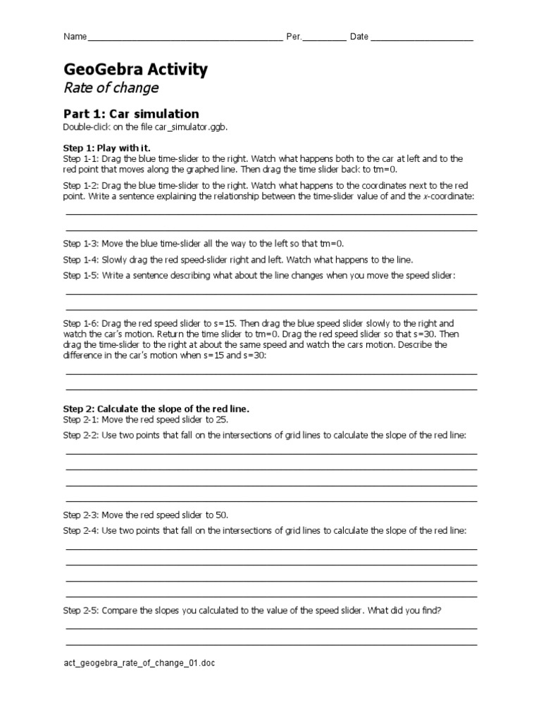 Act Geogebra Rate of Change 01 | PDF | Speed | Derivative