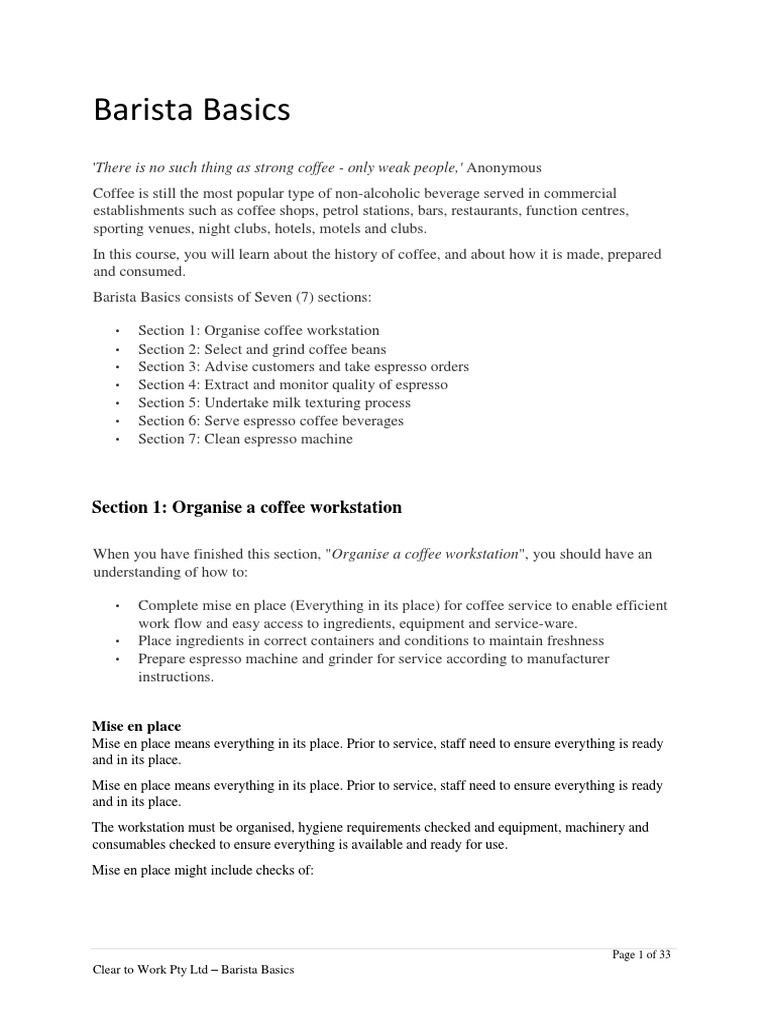 Barista Basics Training Guide | PDF | Coffee | Grinding (Abrasive Cutting)