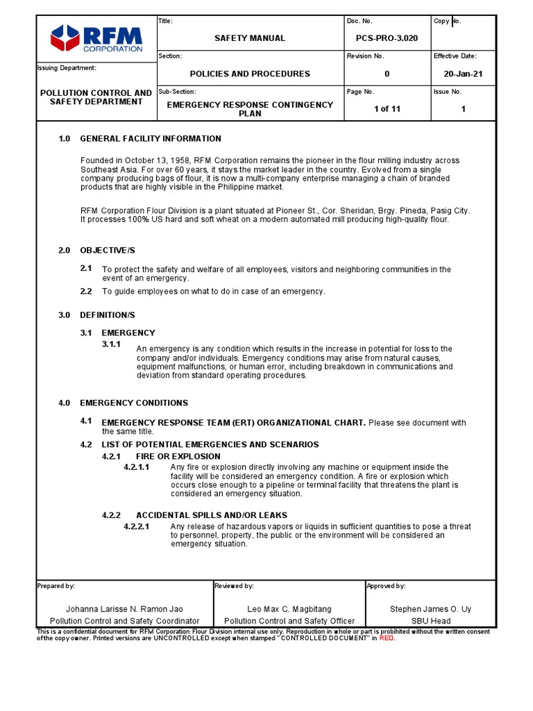 PCSEMP5.001 Emergency Response Contingency Plan Download Free PDF