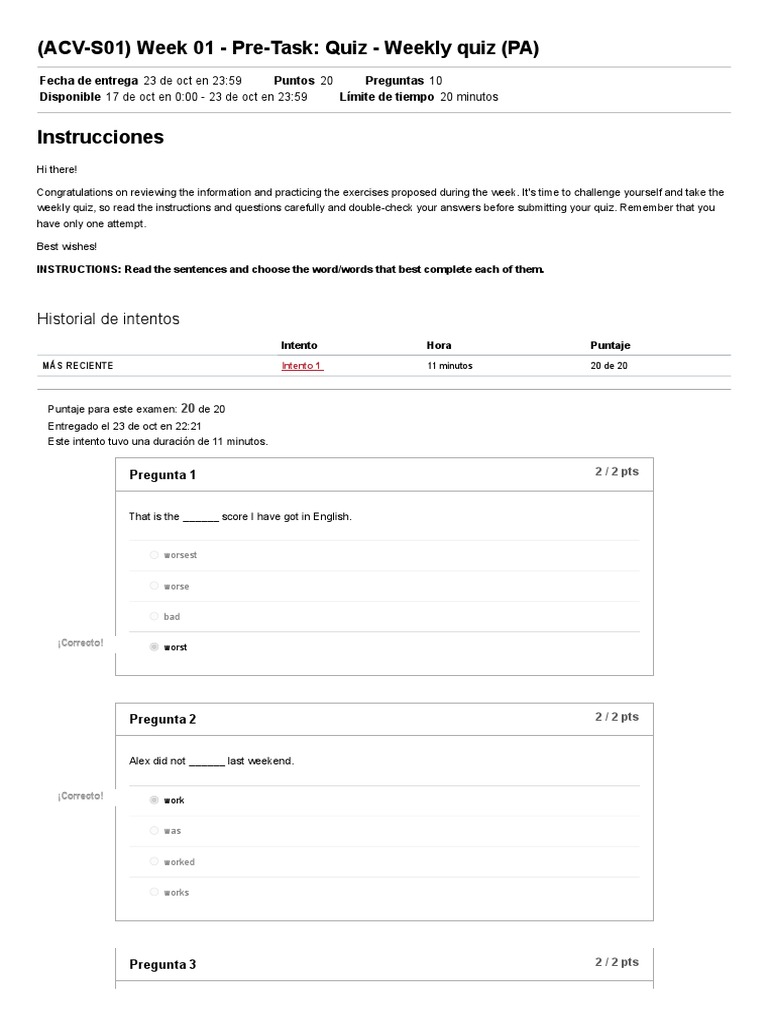 (ACV-S01) Week 01 - Pre-Task - Quiz - Weekly Quiz (PA) - INGLES IV ...