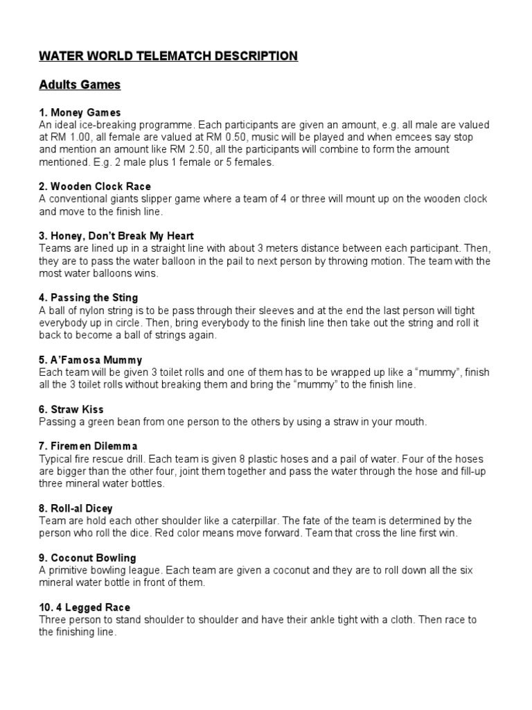 Water Themed Telematch Games Guide | PDF | Wellness