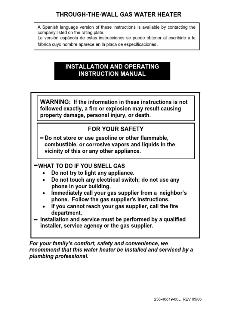 Bradford White Power Vented Water Heater Installation and Operating