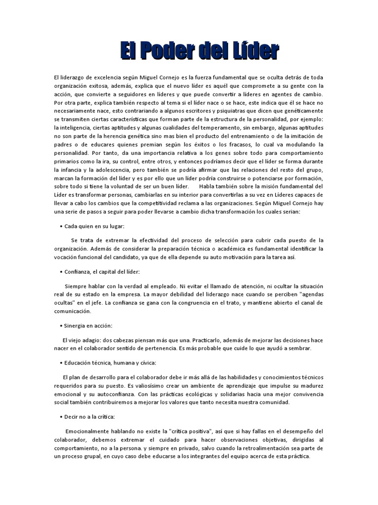 El Poder Del Líder1 | PDF | Liderazgo | Sicología