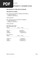 Expeiment 3: Queries in SQL: Program To Create Database