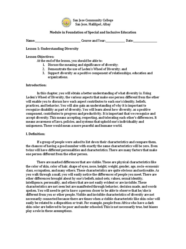 Foundation of Inclusive and Special Education 1 | PDF | Disability ...