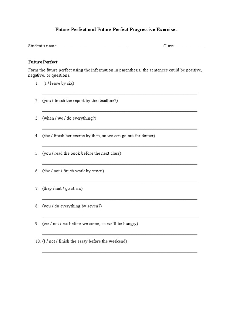 Future Perfect & Progressive Exercises | PDF | Dinner