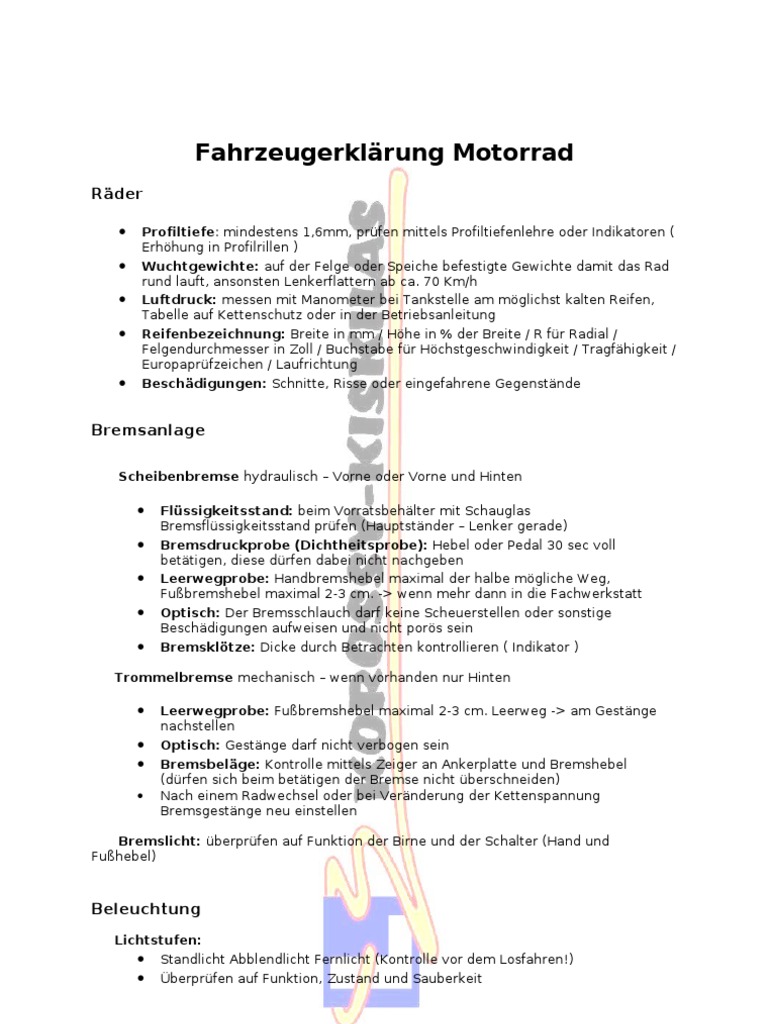 Motorrad Abfahrtkontrolle Bremse 