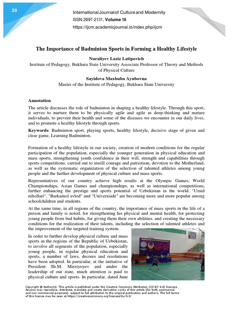 The Importance of Badminton Sports in Forming A Healthy Lifestyle PDF