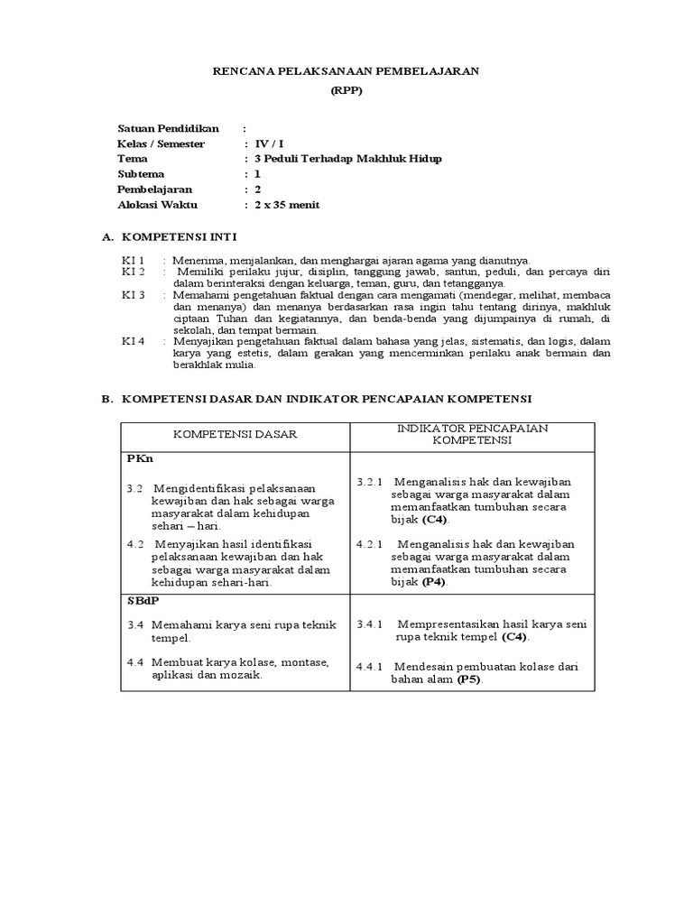 RPP PJBL Kelas IV: Makhluk Hidup | PDF