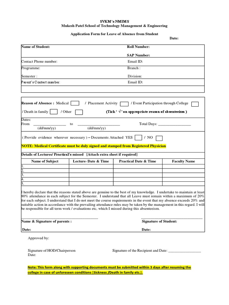 MPSTME Student Leave Application | PDF | Career & Growth