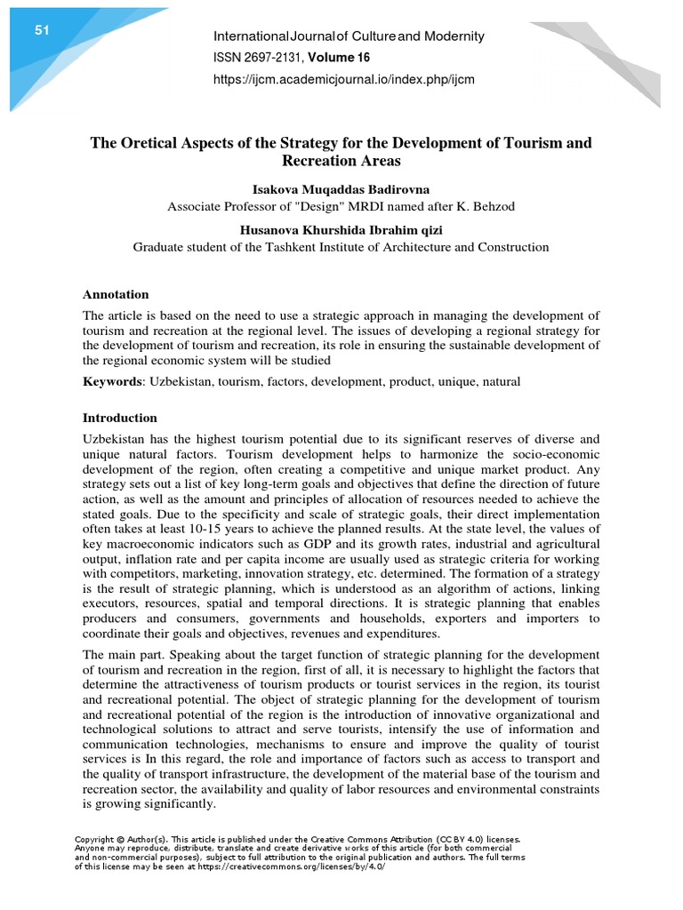 The Oretical Aspects of The Strategy For The Development of Tourism and ...