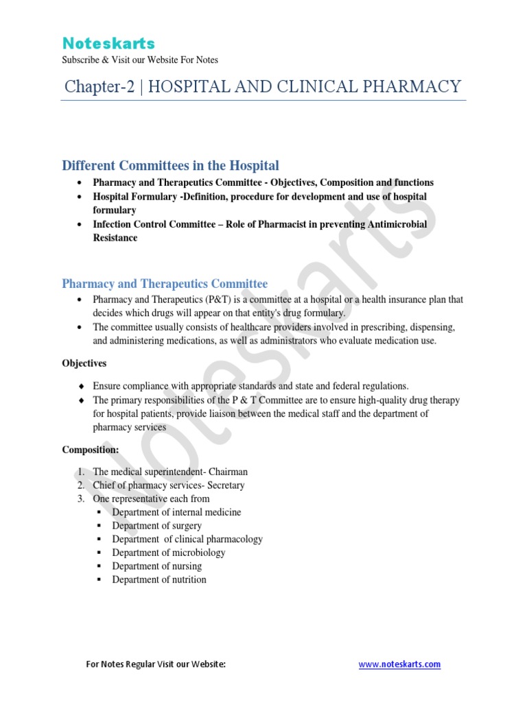 Chapter 2 Hospital And Clinical Pharmacy Different Committees In The