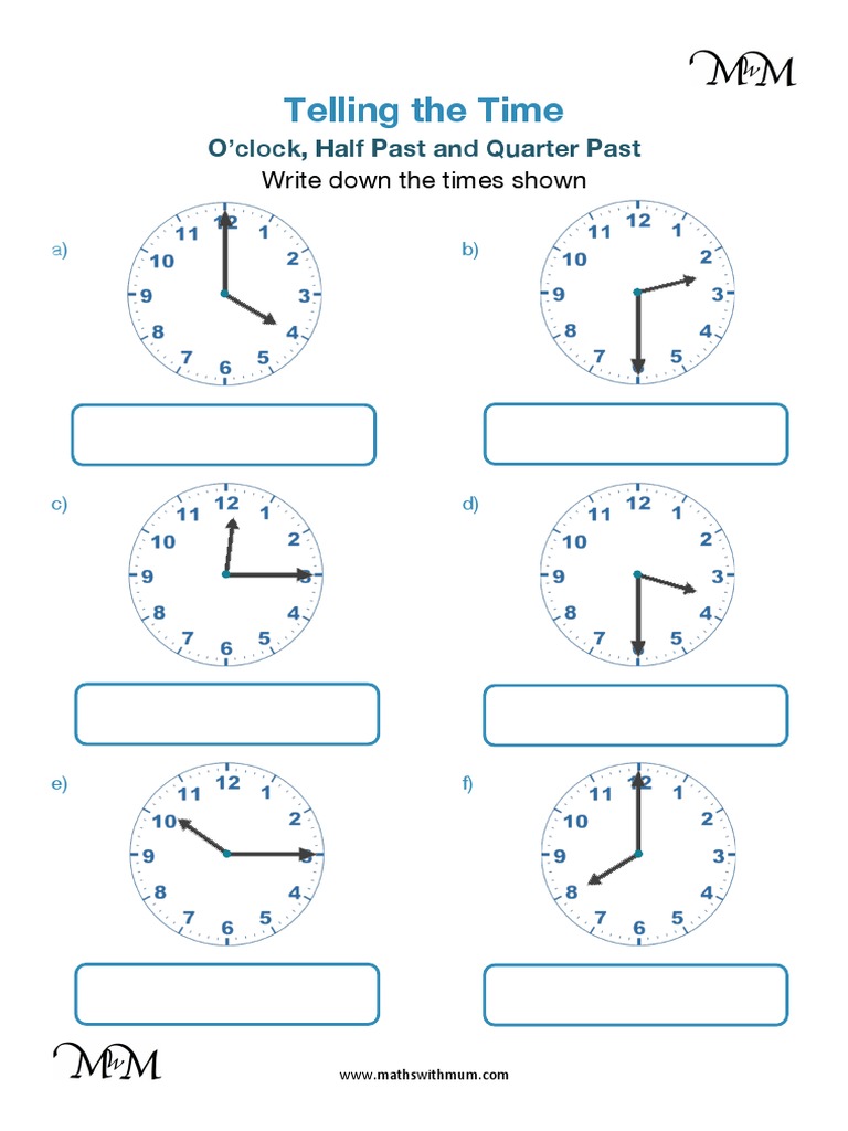Telling The Time Oclock Half Past Quarter Past PDF