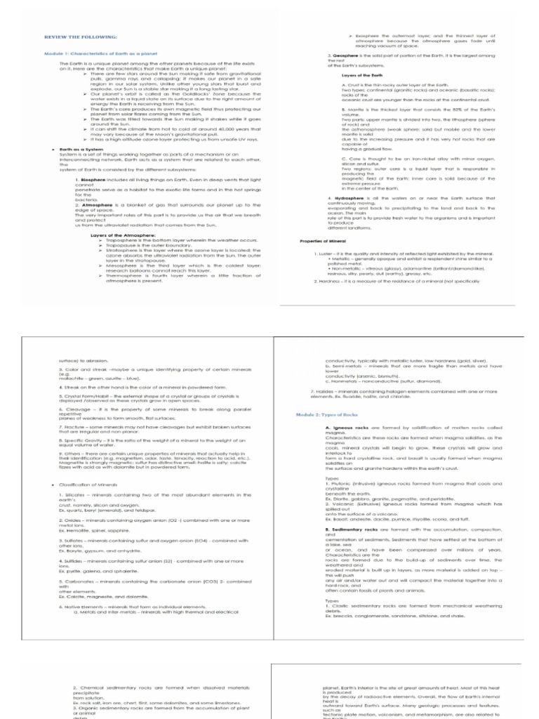 Earth and Life Science Reviewer PDF