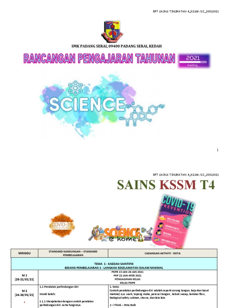 RPT Sains KSSM F4 - Kin 20012021 | PDF