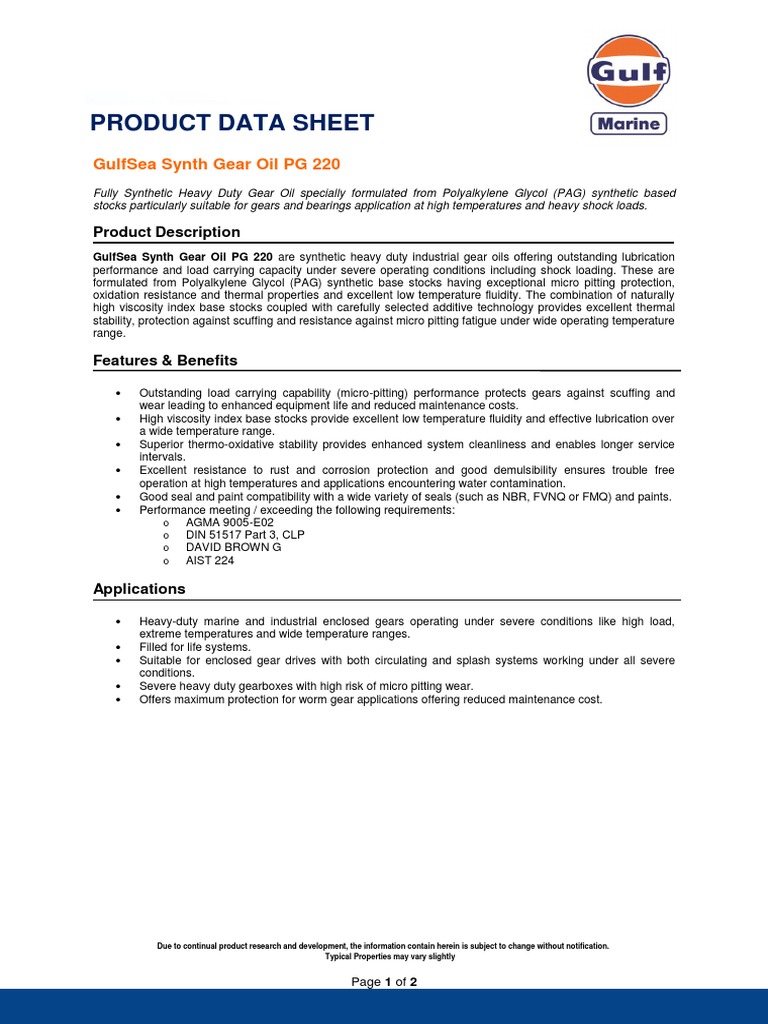GulfSea Synth Gear Oil PG220 PDF Viscosity Materials