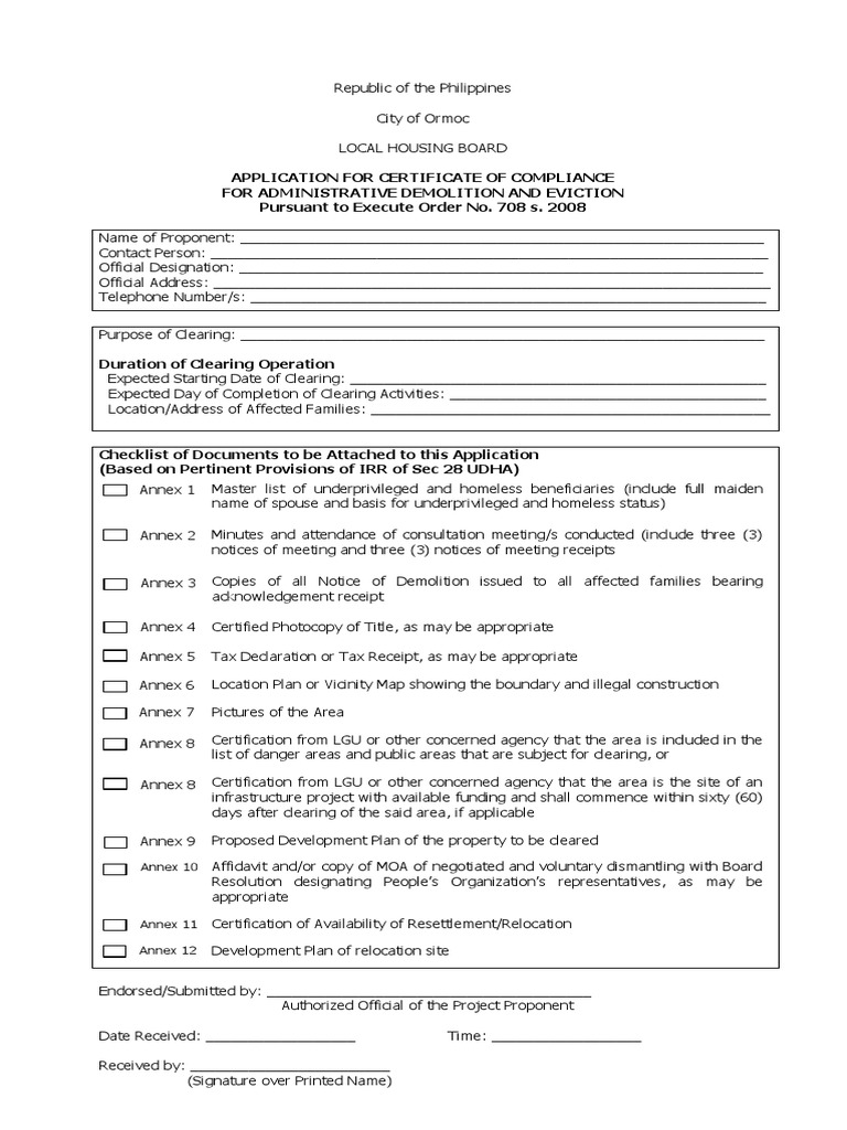Application For Demolition Certificate of Compliance Forms PDF