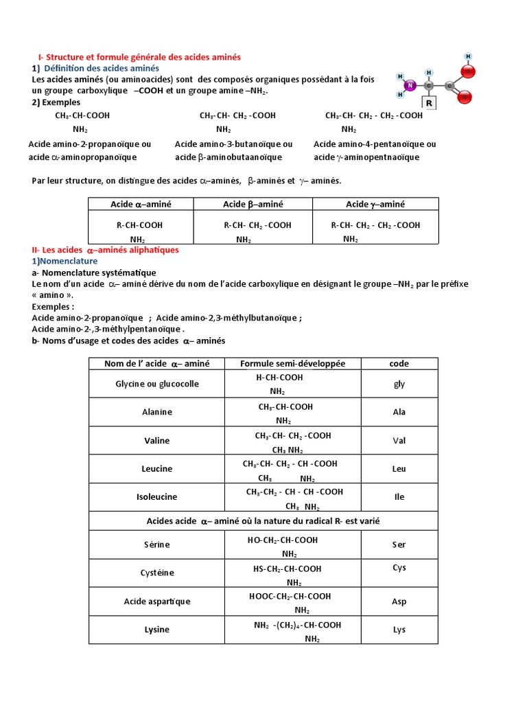Structure et Propriétés des Acides Aminés | PDF | Structure de la ...
