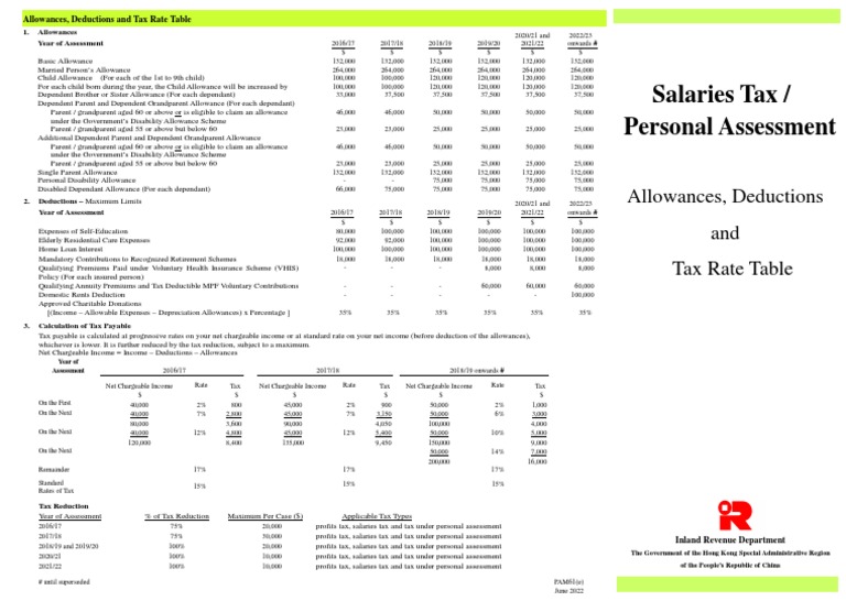 HKIRD Tax Allowances Table 2016-2023 | PDF | Tax Deduction | Taxes