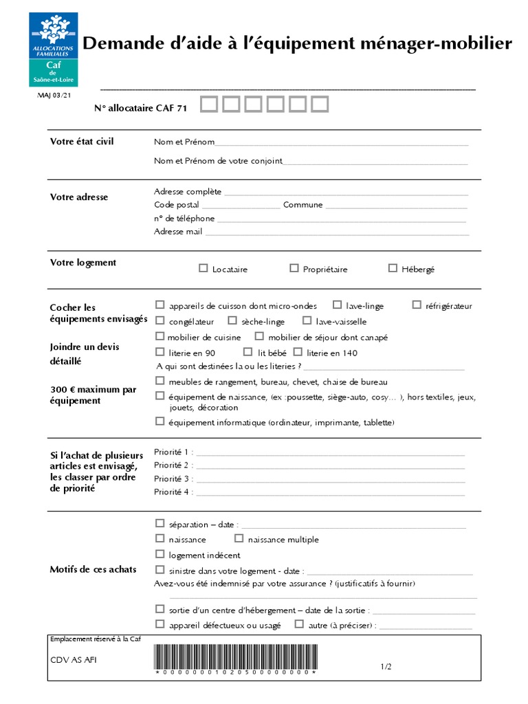 Demande D aide quipement M nager CAF PDF