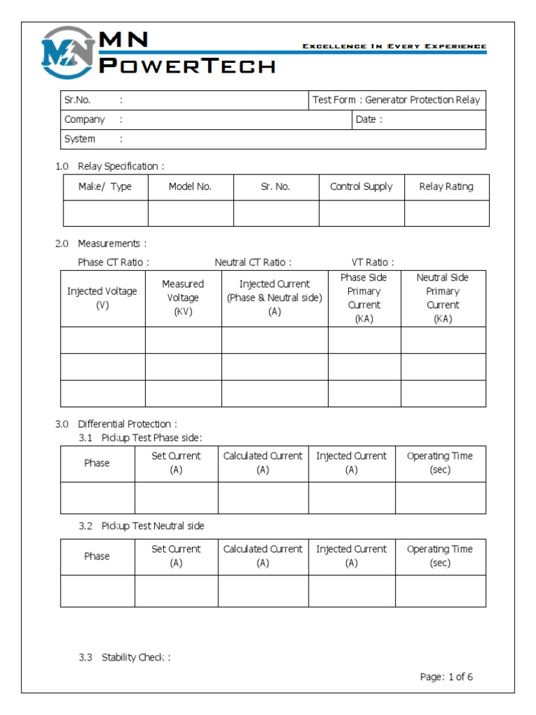Generator Protection Relay Test Form | PDF | Frequency | Hertz