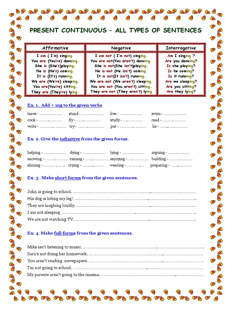 Present Continuous Sentence Types Guide | PDF | Syntax | Language Mechanics