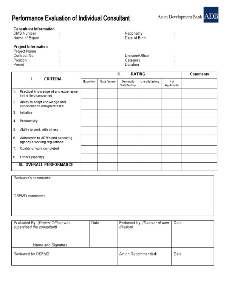 Consultant Performance Evaluation Form | PDF | Consultant | Experience