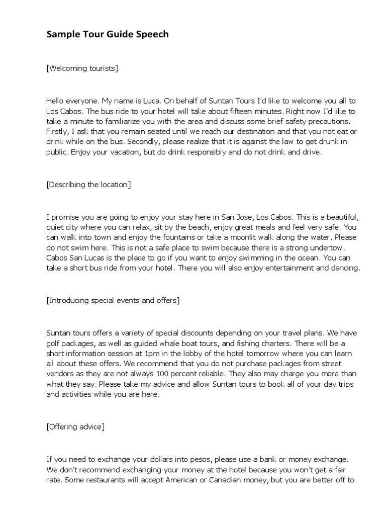 Sample Tour Guide Speech PDF Money Economies