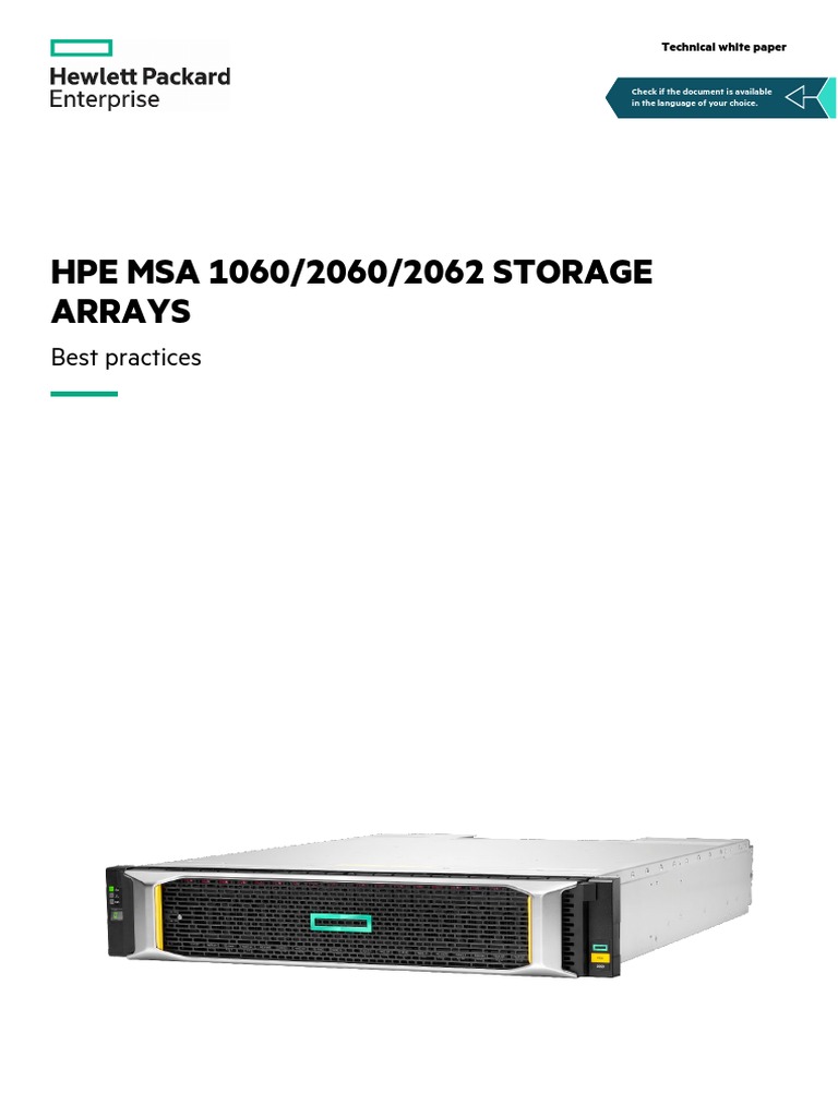 Hpe Msa 1060/2060/2062 Storage Arrays PDF Solid State Drive Hard Disk Drive