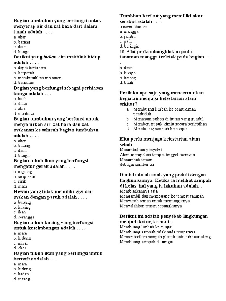 Soal Bagian Bagian Tumbuhan | PDF