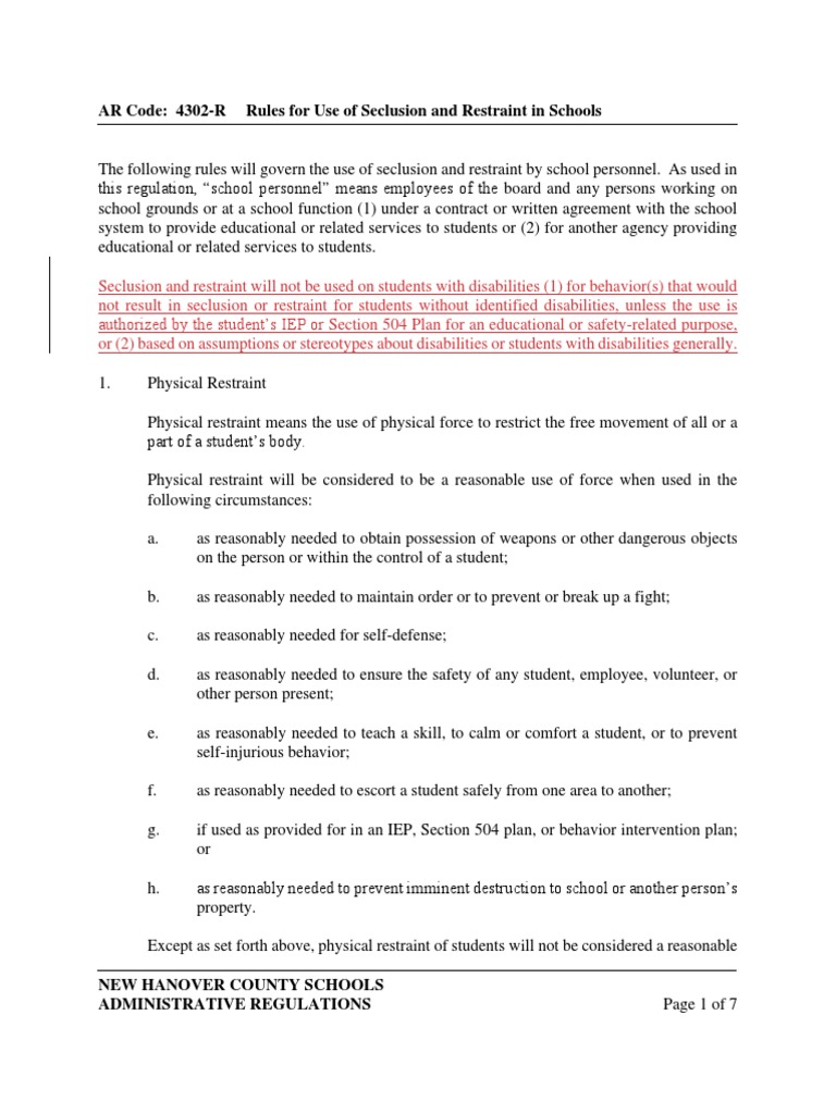 New Hanover County Schools: Seclusion Rules Policy | PDF ...