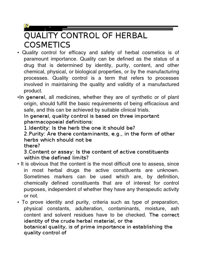 Quality Control of Herbal Cosmetics PDF High Performance Liquid