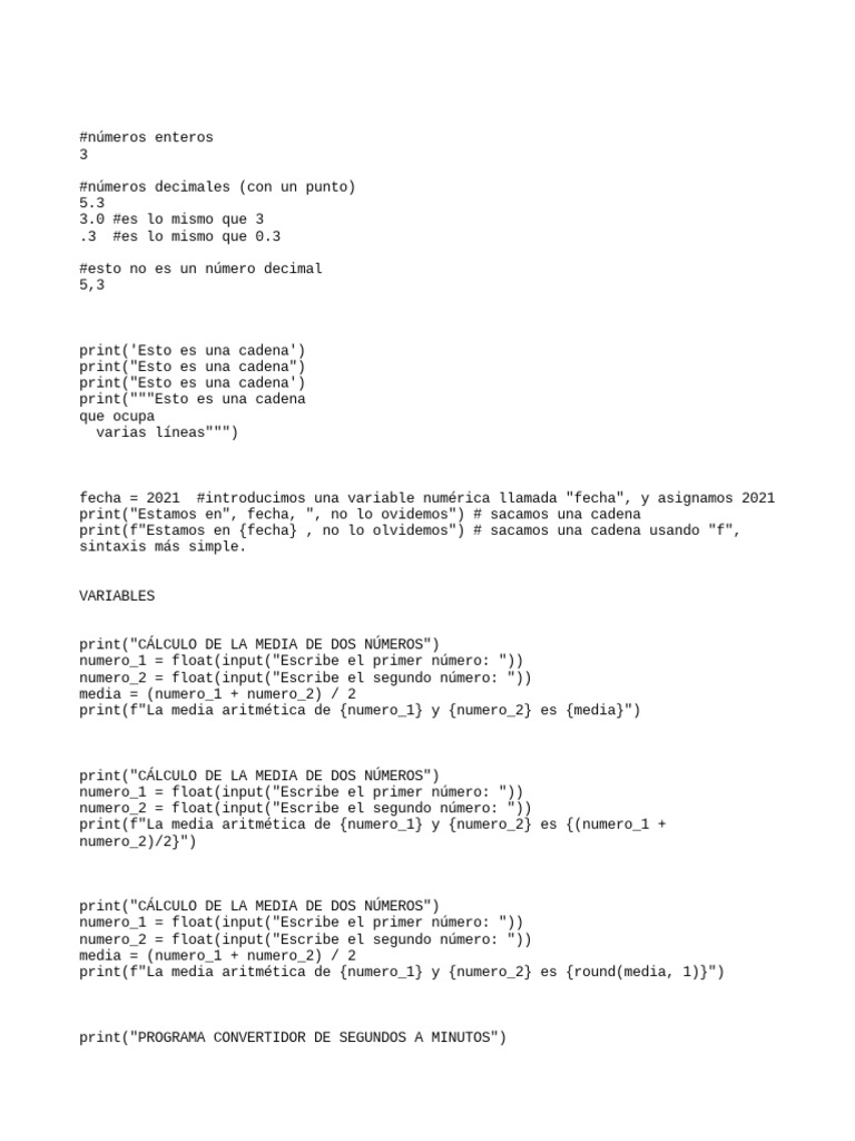 Python Unidad 2 Códigos de Apoyo | PDF | Métodos y materiales de enseñanza