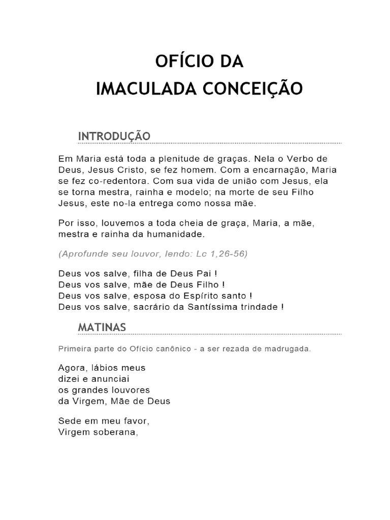 OFÍCIO DA IMACULADA CONCEIÇÃO PDF Download Grátis PDF